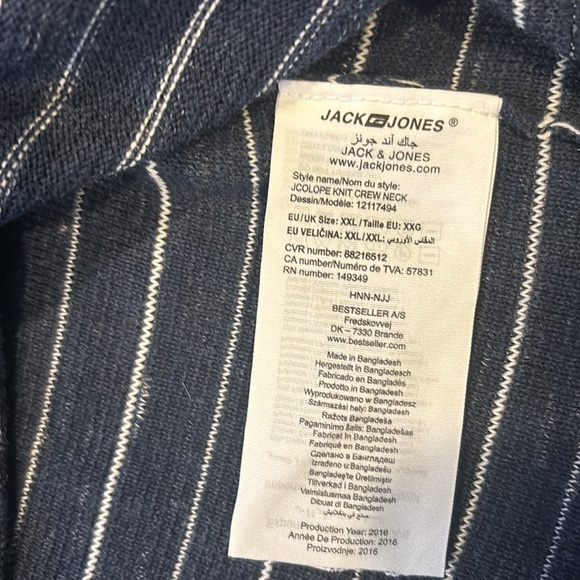 Men’s Jack & Jones Jcolope knit crew neck. Navy and white stripe. Xxl. NWT - Picture 5 of 10
